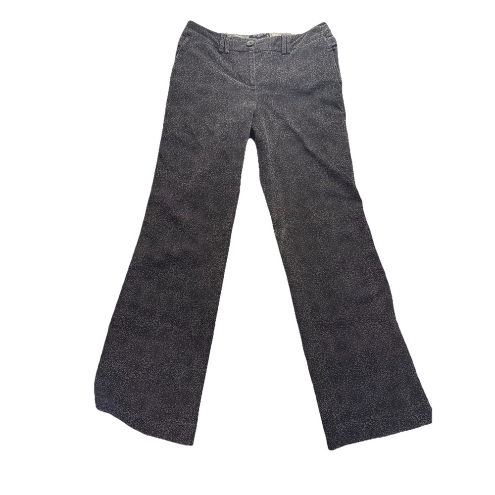 Etcetera WMNS Corduroy Gray/Blk Motif Pants Size8 Straight Leg Indie Boho Grunge